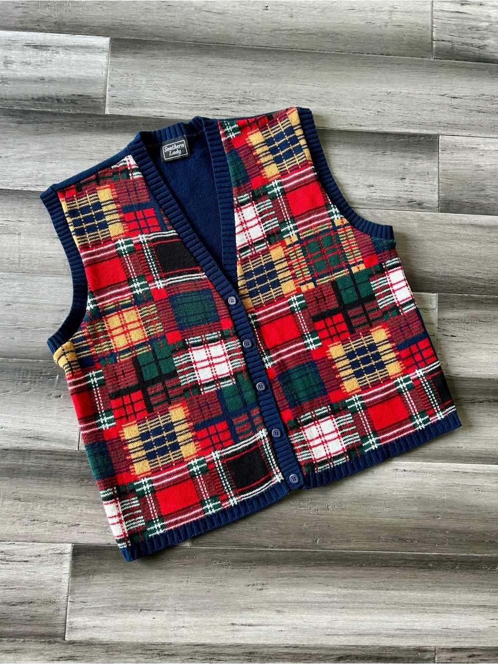 Vintage 80s-90s Southern Lady Acrylic Plaid Front Sweater Vest